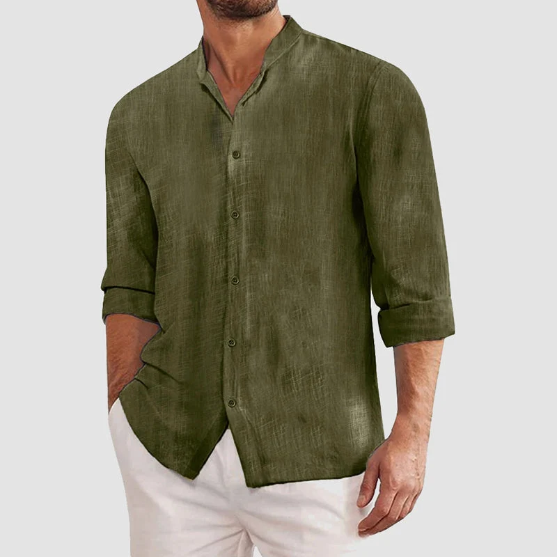 Herren Regular Fit Langarm Hemd mit Stehkragen