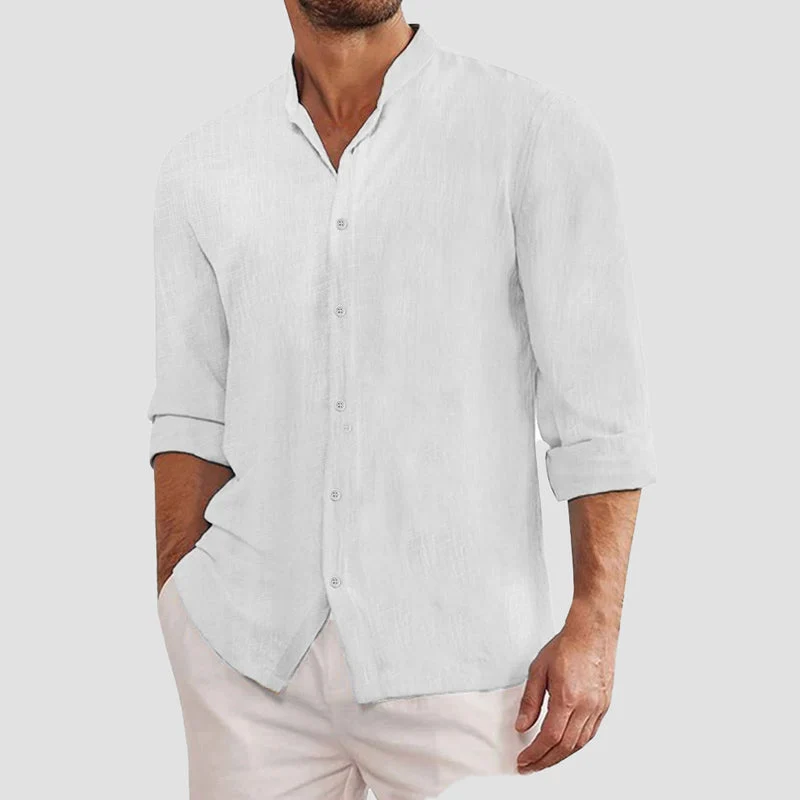 Herren Regular Fit Langarm Hemd mit Stehkragen