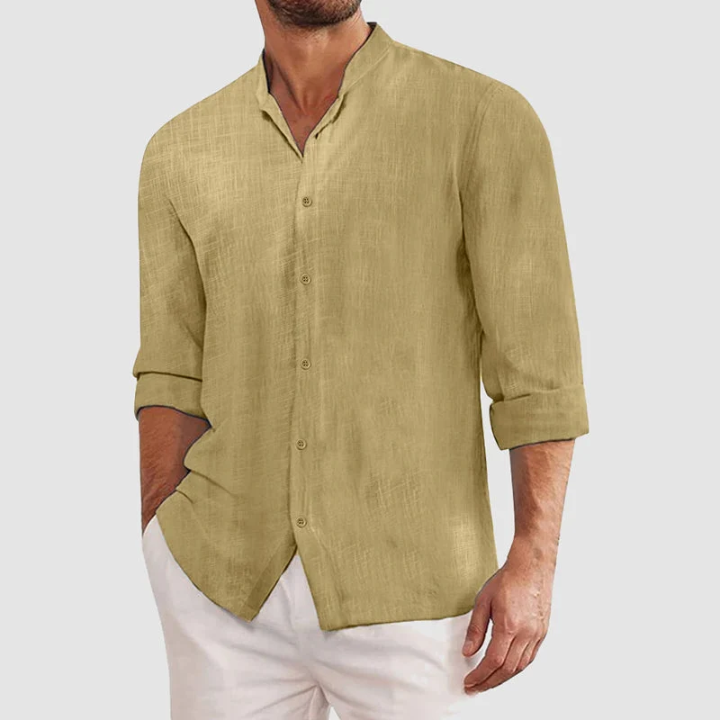 Herren Regular Fit Langarm Hemd mit Stehkragen