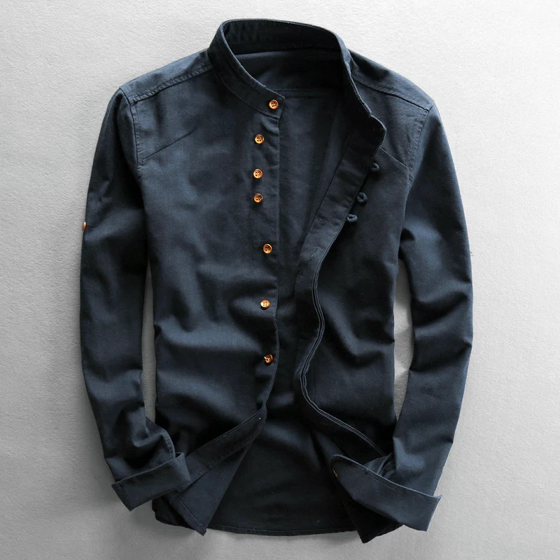 Herren Stehkragen Hemd im zeitlosen Design | Lange Ärmel