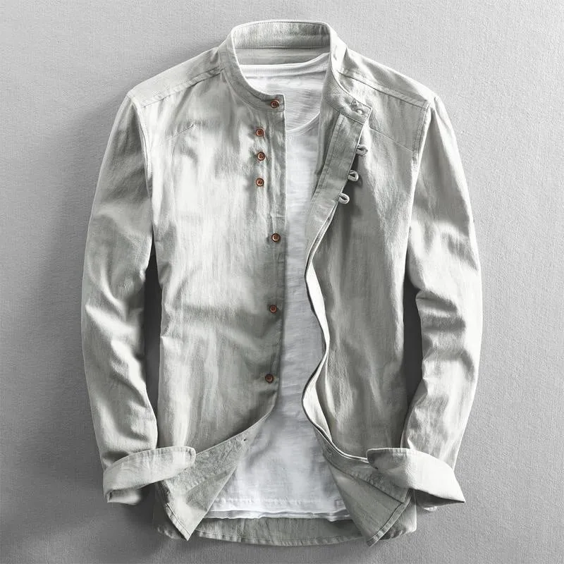 Herren Stehkragen Hemd im zeitlosen Design | Lange Ärmel