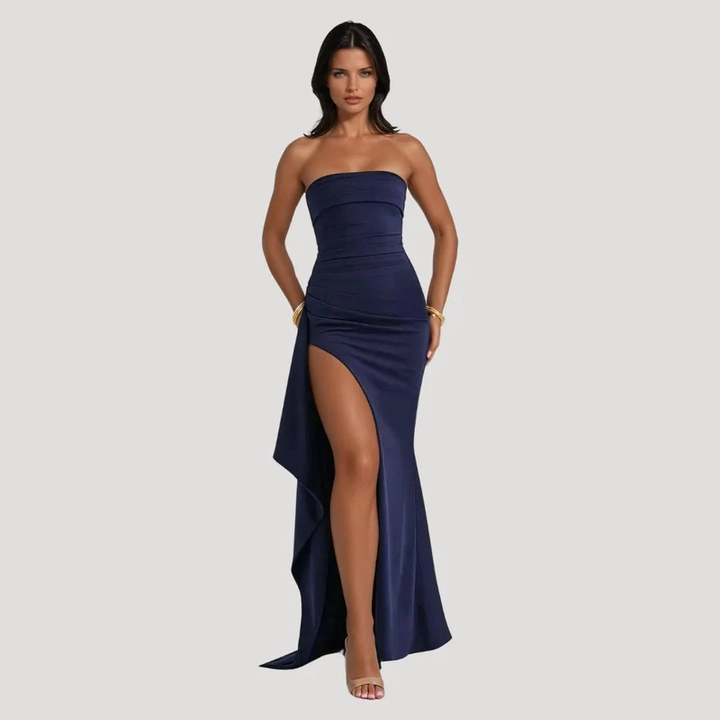 Damen Hochzeitsgast Maxikleid im trägerlosen Design