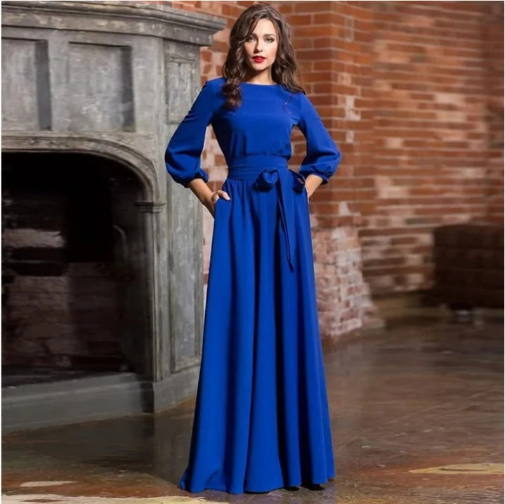 Damen Brautjungfernkleid Maxikleid mit langen Ärmeln