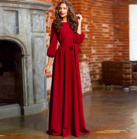 Damen Brautjungfernkleid Maxikleid mit langen Ärmeln