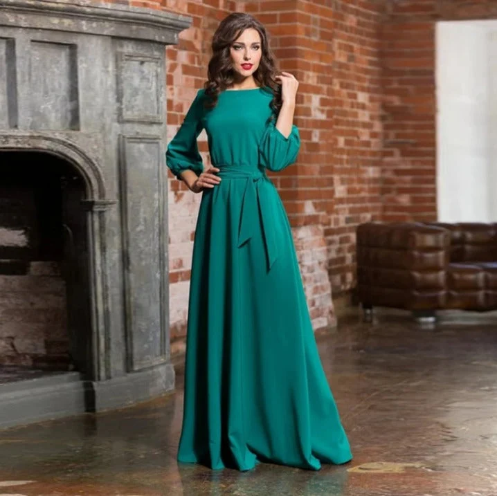 Damen Brautjungfernkleid Maxikleid mit langen Ärmeln