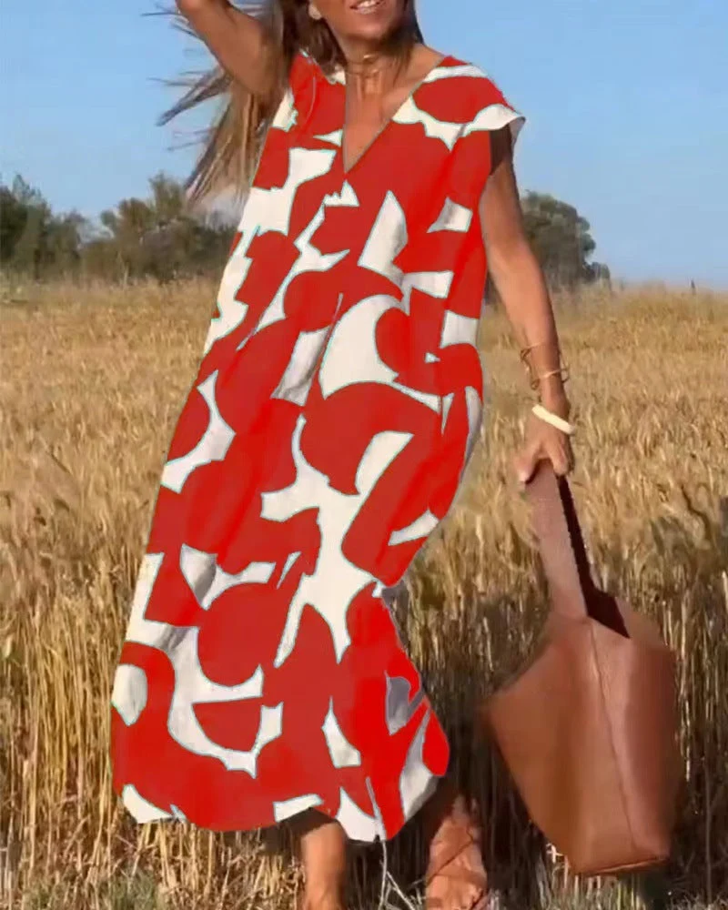 Damen V-Ausschnitt Grafisch Bedrucktes Maxi Kleid