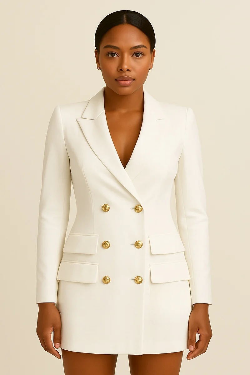 Damen Formeller Taillierter Zweireiher Blazer Midikleid