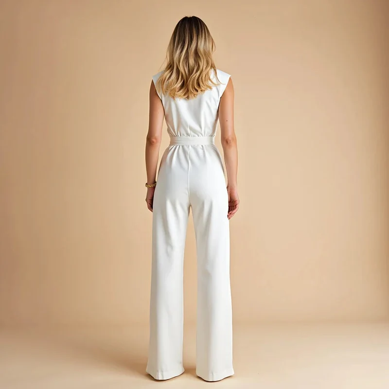 Damen Ärmelloser Taillierter Sommer Jumpsuit