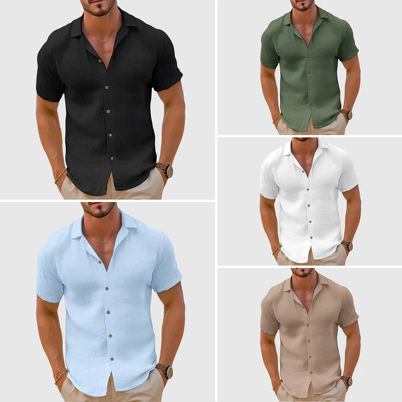 Herren Kurzarm Slim-Fit Hemd mit Knopfleiste