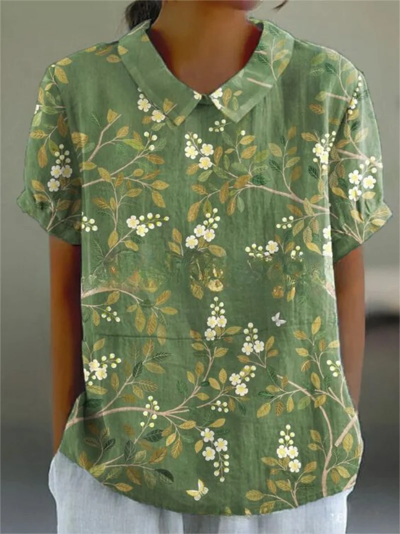 Damen Sommer Blumenhemd mit Knopfleiste