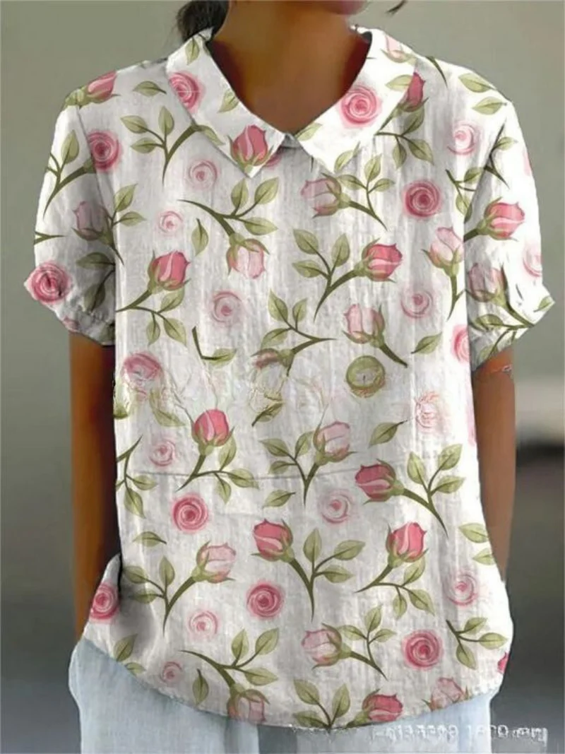 Damen Sommer Blumenhemd mit Knopfleiste