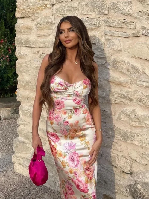 Damen Geblümtes Träger Hochzeitsgast Maxi Kleid
