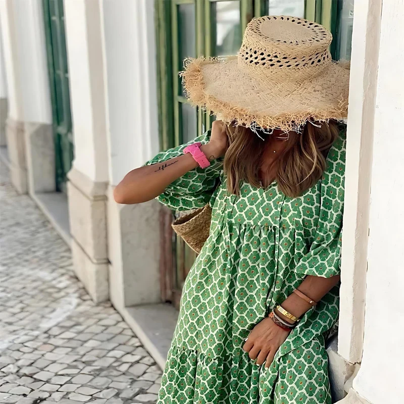 Damen Boho Gedruckt Sommerkleid