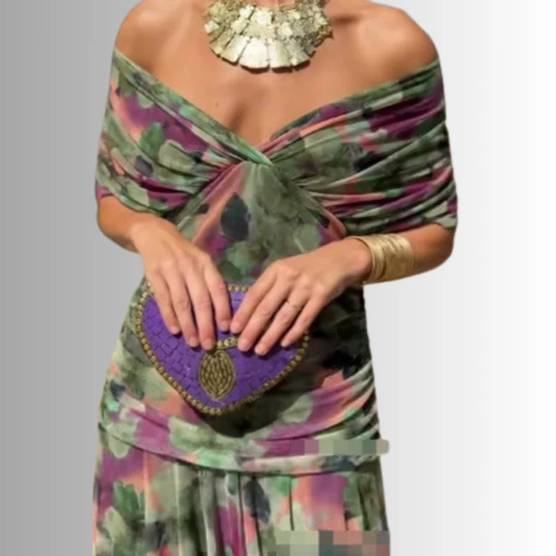 Damen Elegantes Schulterfrei Sommerkleid