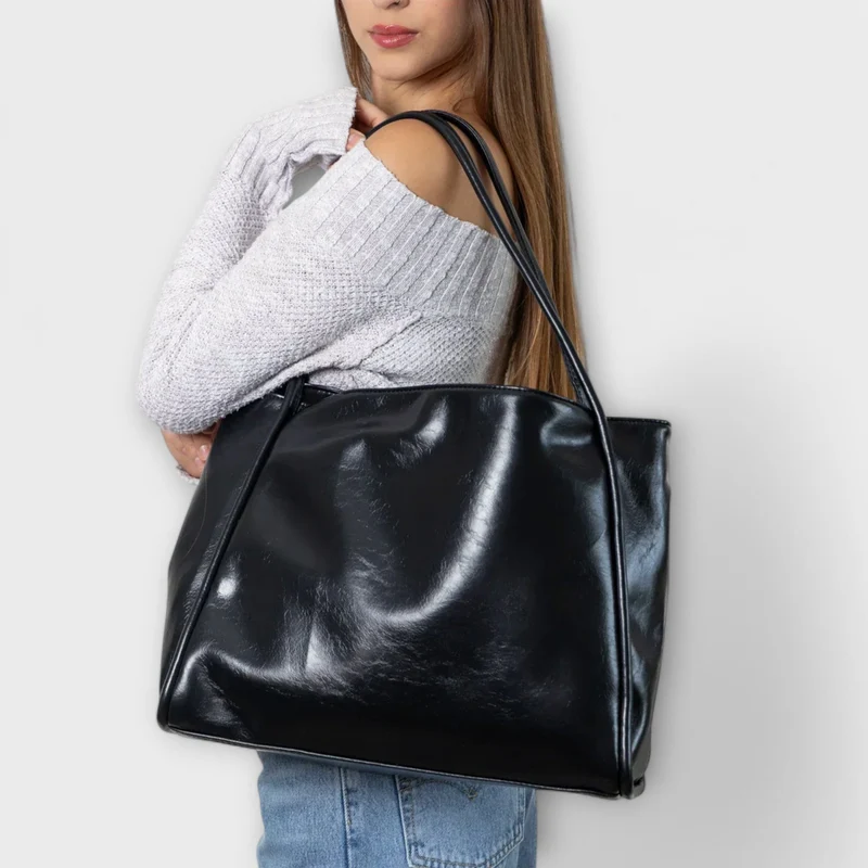 Damen Klassische Handtasche mit Reißverschluss und Tragegriffen