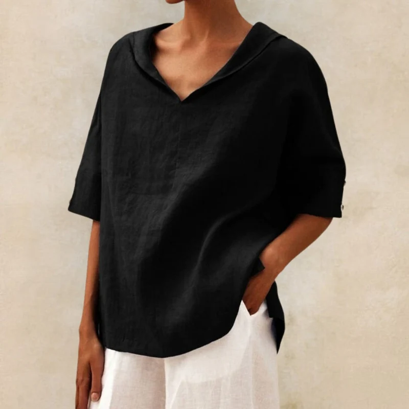 Damen V-Ausschnitt Leinen Sommer Bluse