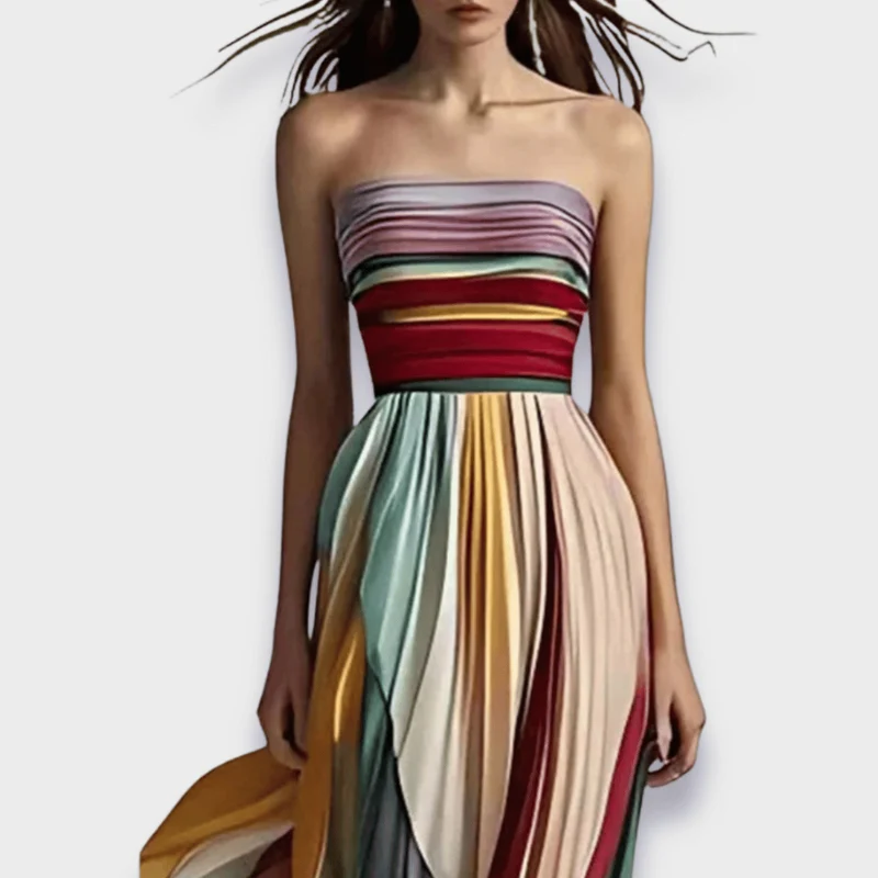 Damen Sommer Maxikleid mit Plisseedetails und schulterfreiem Schnitt