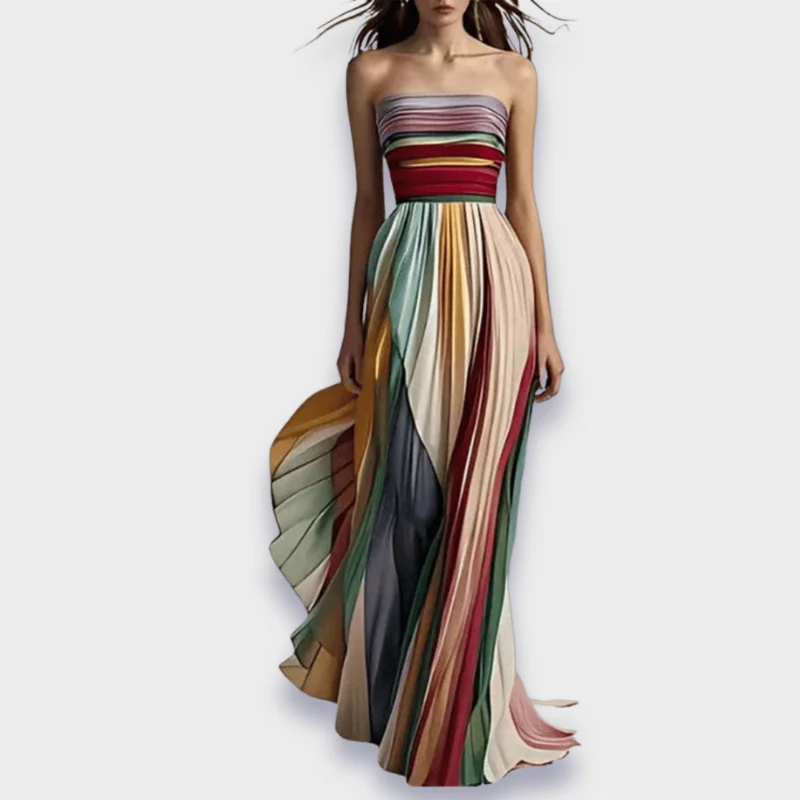 Damen Sommer Maxikleid mit Plisseedetails und schulterfreiem Schnitt