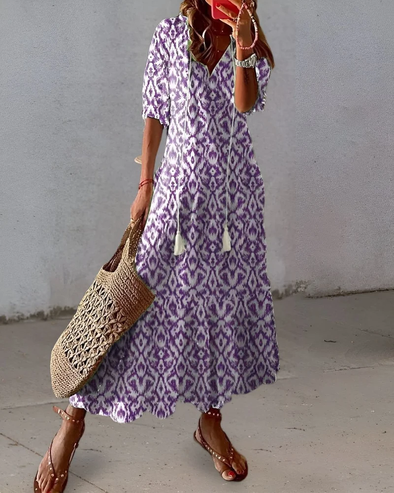 Damen Boho Bedruckt Sommerkleid