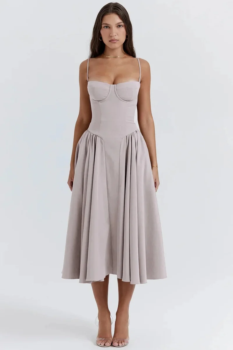 Damen A-Linie Midi Hochzeitsgast Kleid