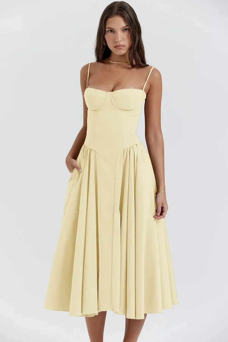 Damen A-Linie Midi Hochzeitsgast Kleid