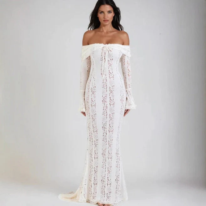 Damen Maxikleid im Off-Shoulder-Stil für Hochzeitsgäste