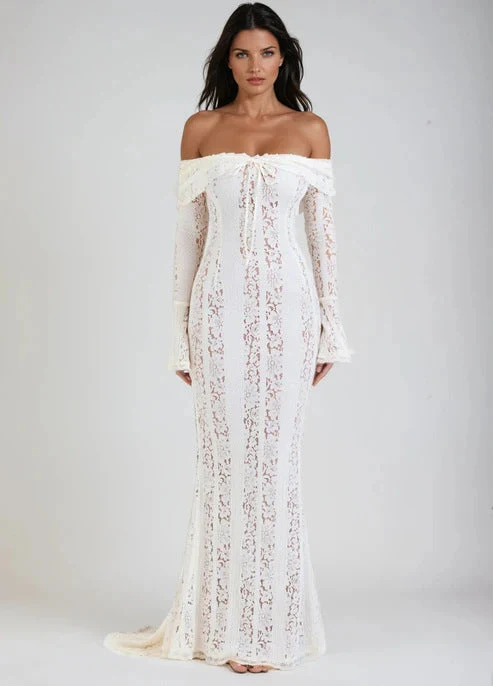Damen Maxikleid im Off-Shoulder-Stil für Hochzeitsgäste