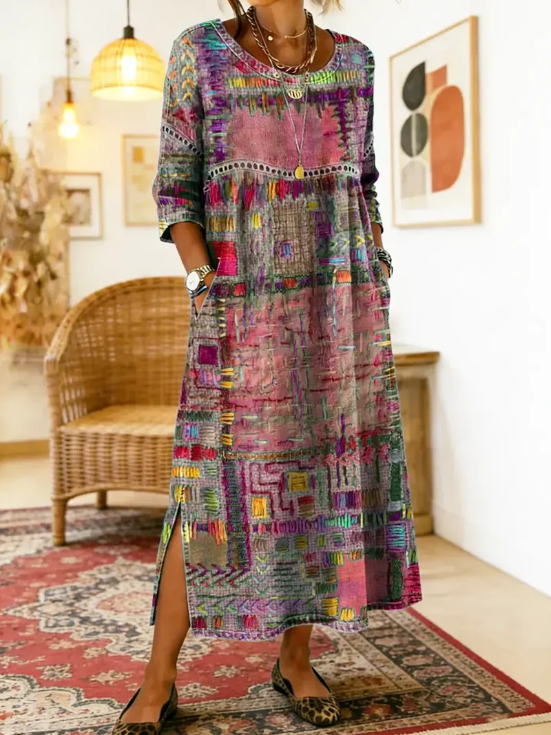Eryn™ - Farbenfrohes Kleid mit Ethnischem Patchwork
