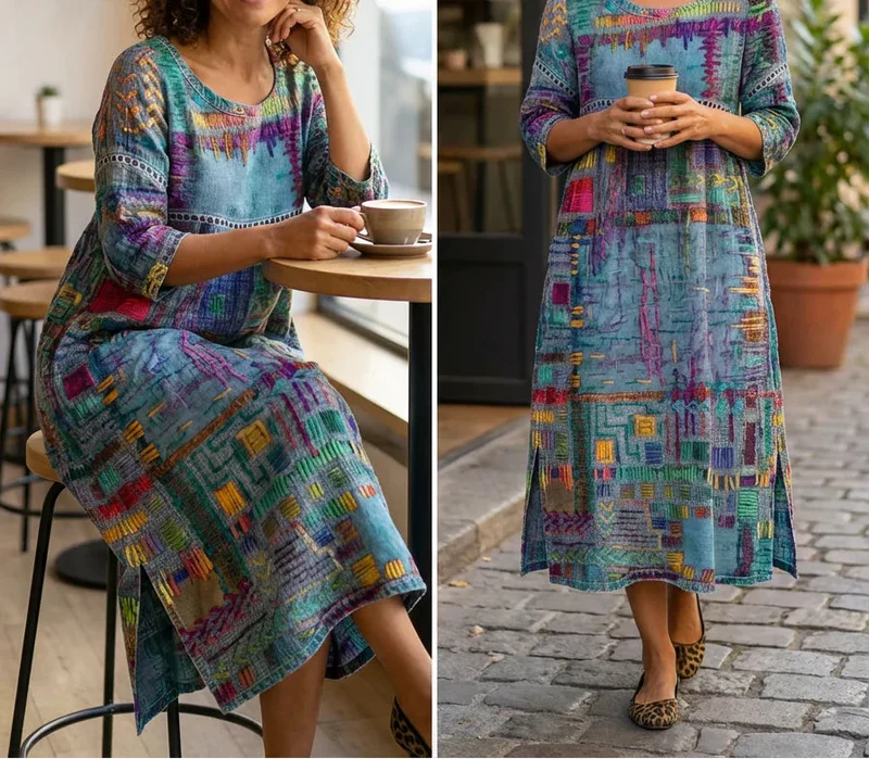 Eryn™ - Farbenfrohes Kleid mit Ethnischem Patchwork