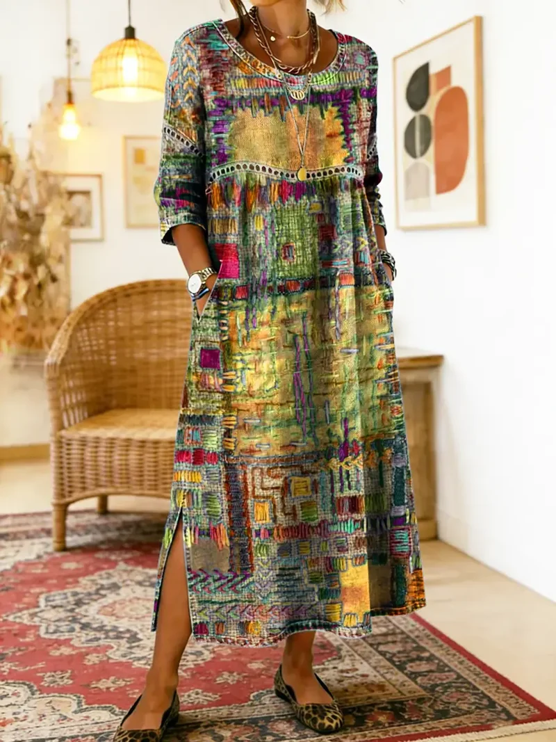 Eryn™ - Farbenfrohes Kleid mit Ethnischem Patchwork