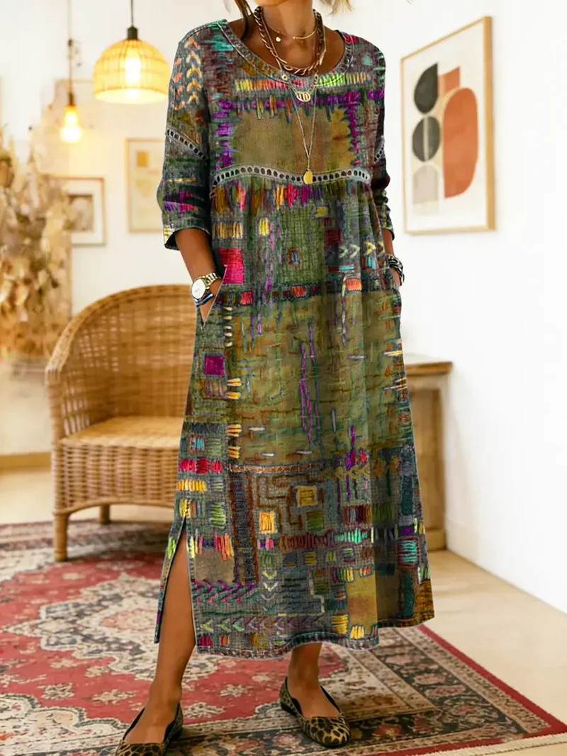 Eryn™ - Farbenfrohes Kleid mit Ethnischem Patchwork