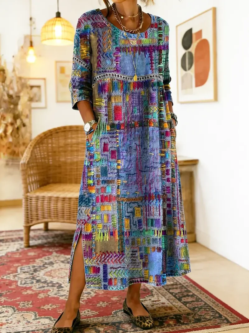 Eryn™ - Farbenfrohes Kleid mit Ethnischem Patchwork