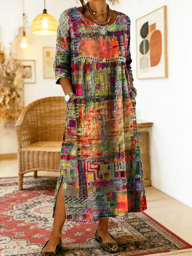 Eryn™ - Farbenfrohes Kleid mit Ethnischem Patchwork