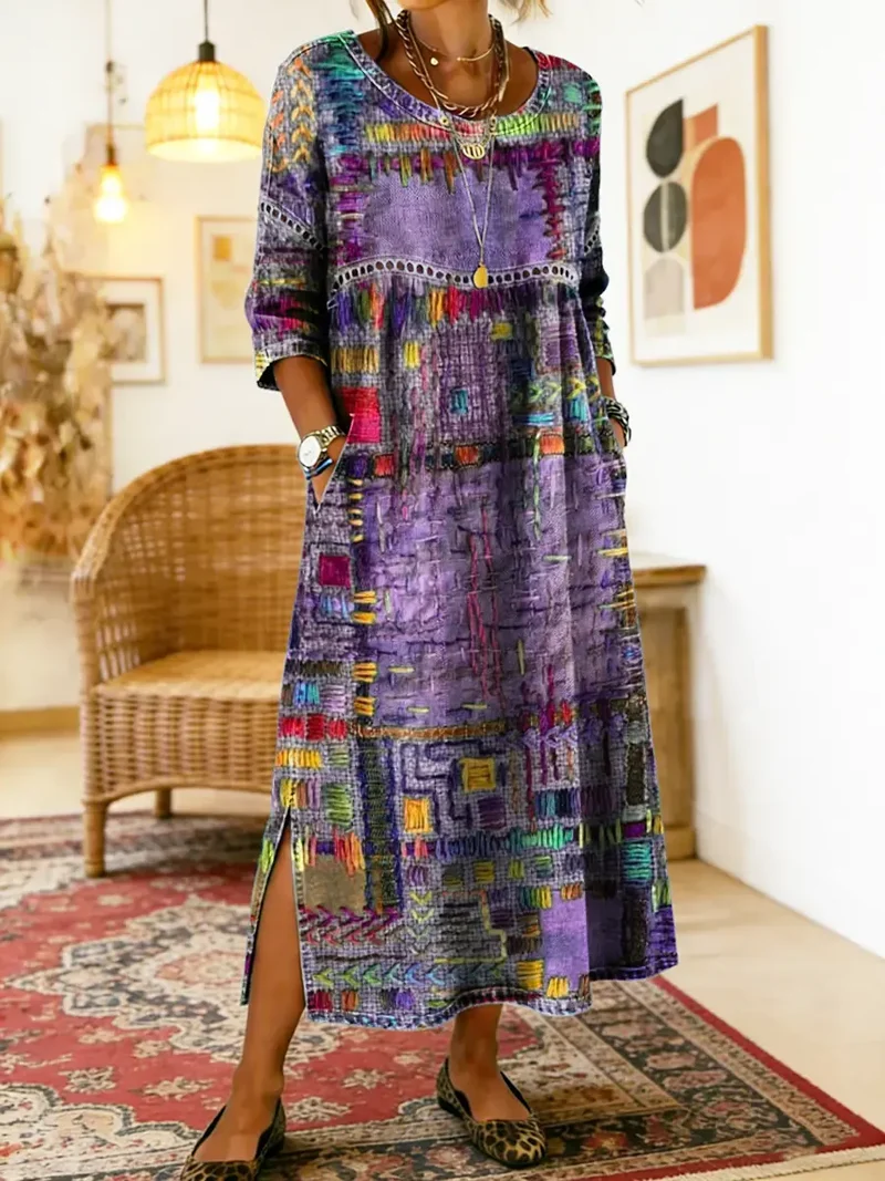 Eryn™ - Farbenfrohes Kleid mit Ethnischem Patchwork