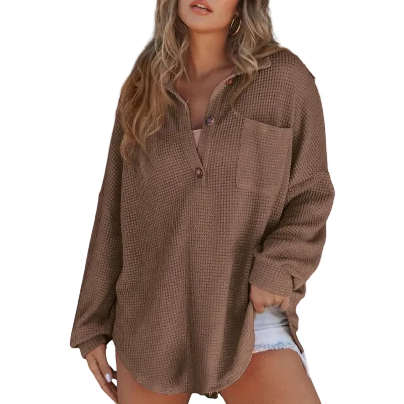Kery™ – Lässige Leichte Tunika-Bluse mit Knöpfen und V-Ausschnitt