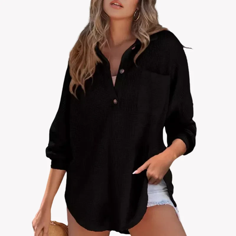 Kery™ – Lässige Leichte Tunika-Bluse mit Knöpfen und V-Ausschnitt