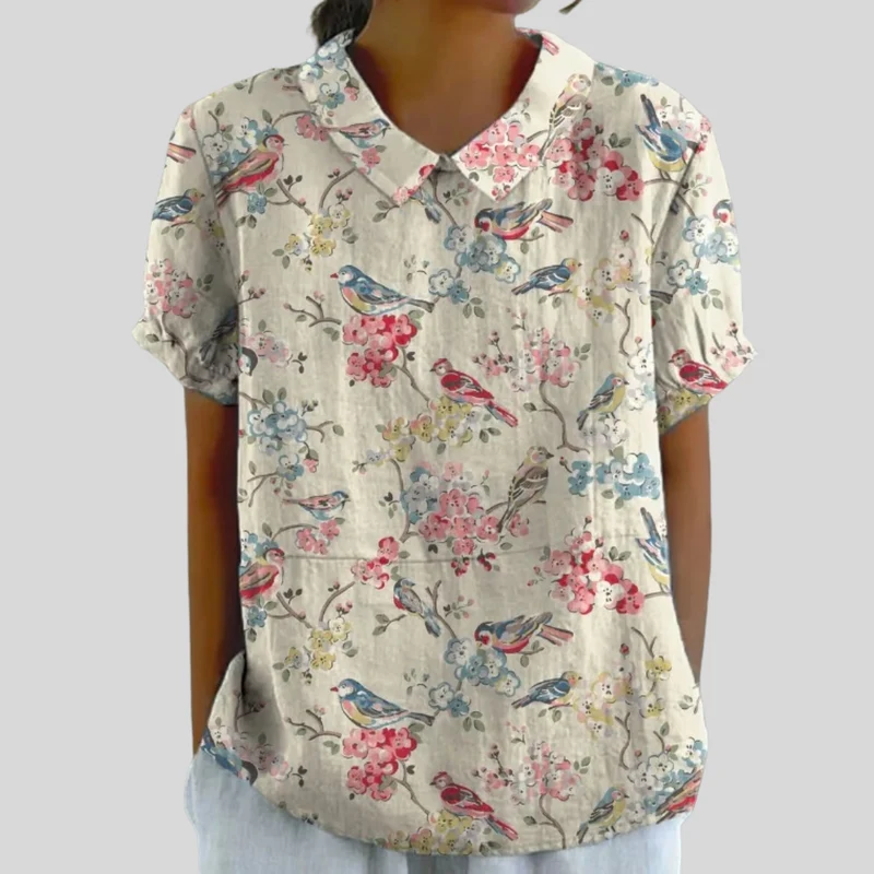 Clémence - Bluse mit Vogel- und Blumenmuster