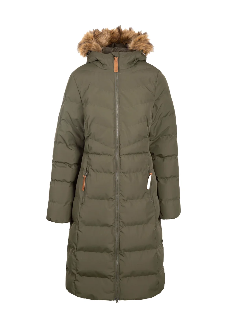 Trespass Damen Steppmantel mit Fell Kapuze AUDREY olive
