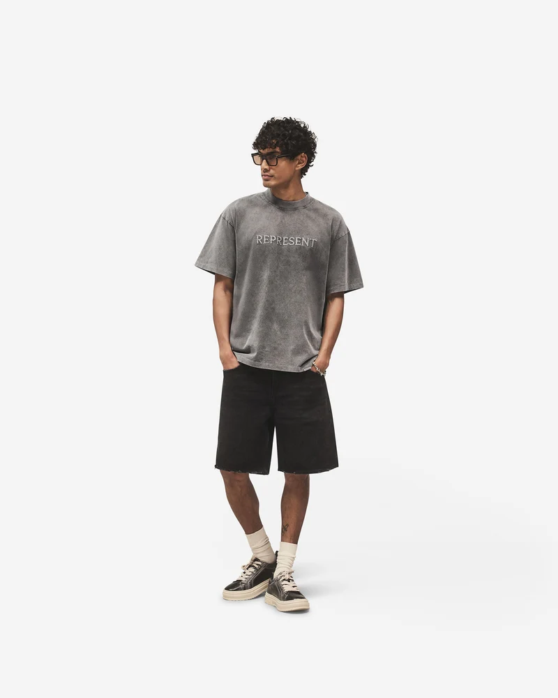 Embroidered Serif Logo T-Shirt - Vintage Grey