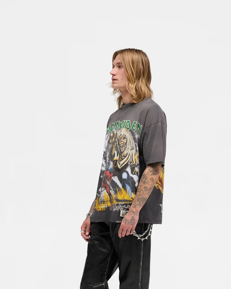 Represent X Iron Maiden Number Of Beast T-Shirt - Sunfade Grey