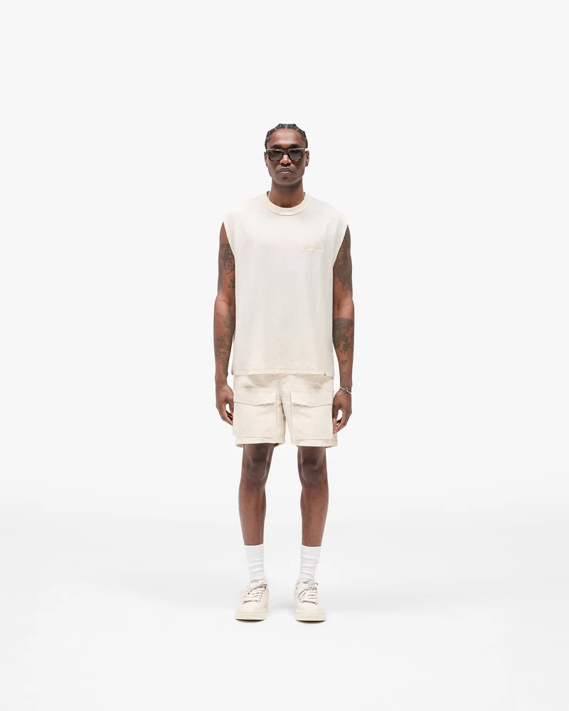 Slub Script Tank - Aged White