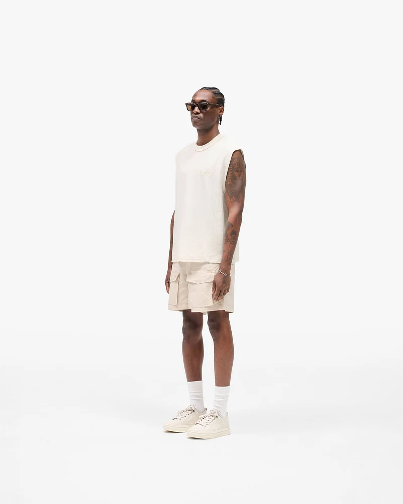 Slub Script Tank - Aged White