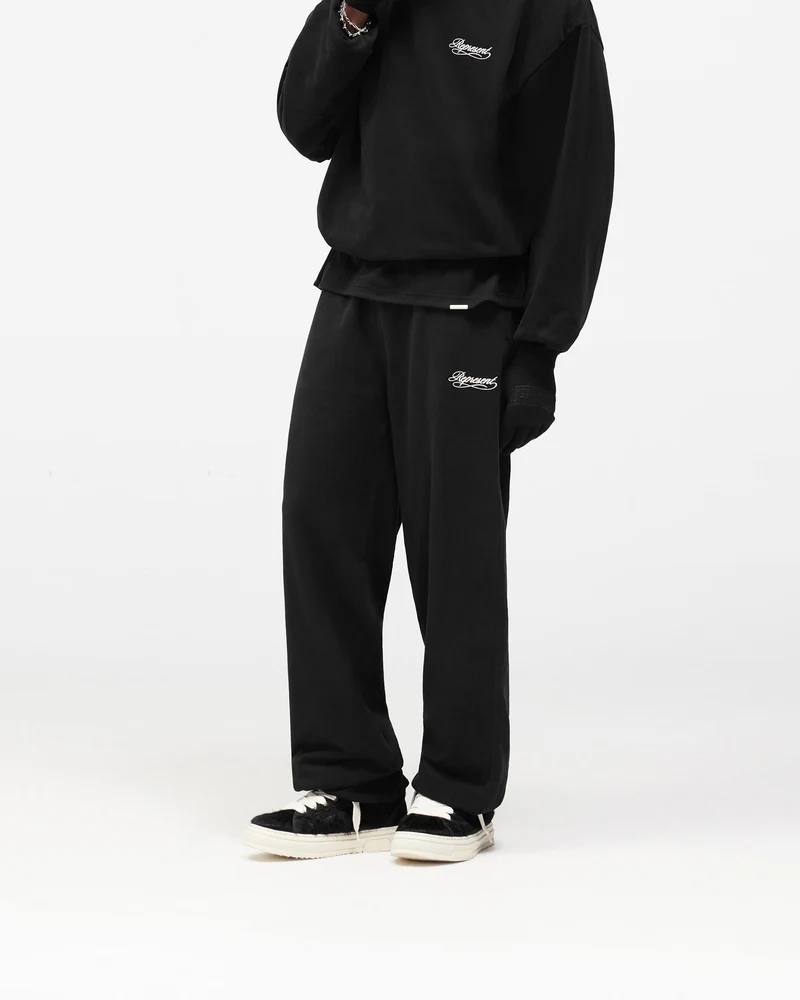 Dual Layer Script Sweatpants - Jet Black