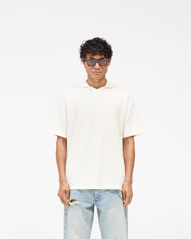 Ribbed Polo - Aged White