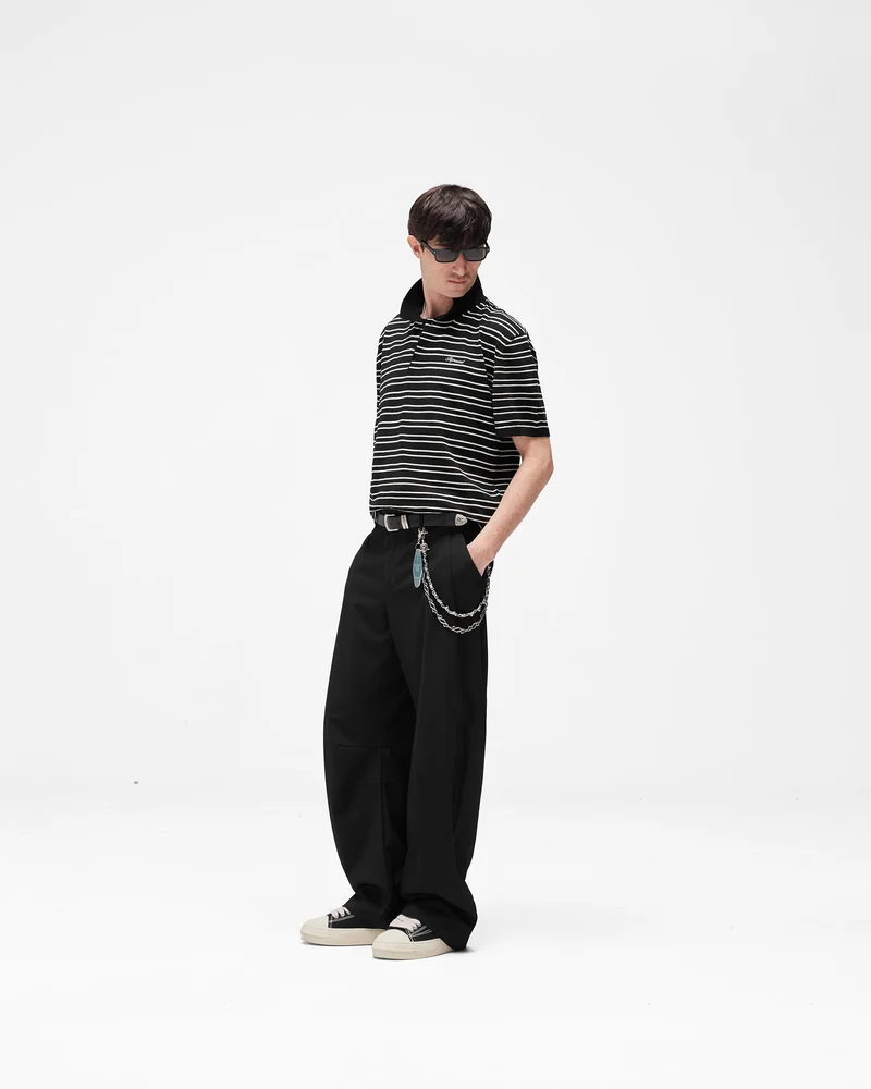 California Striped Knitted Polo - Jet Black
