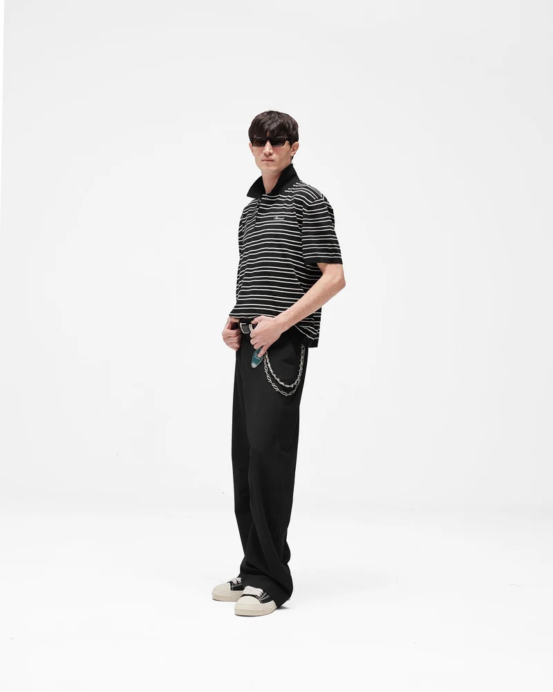 California Striped Knitted Polo - Jet Black