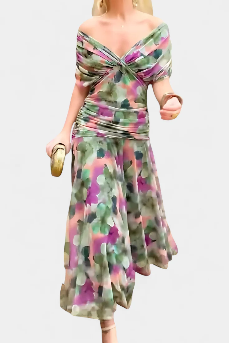 Florendra™ - Langes Blumenkleid mit V-Ausschnitt