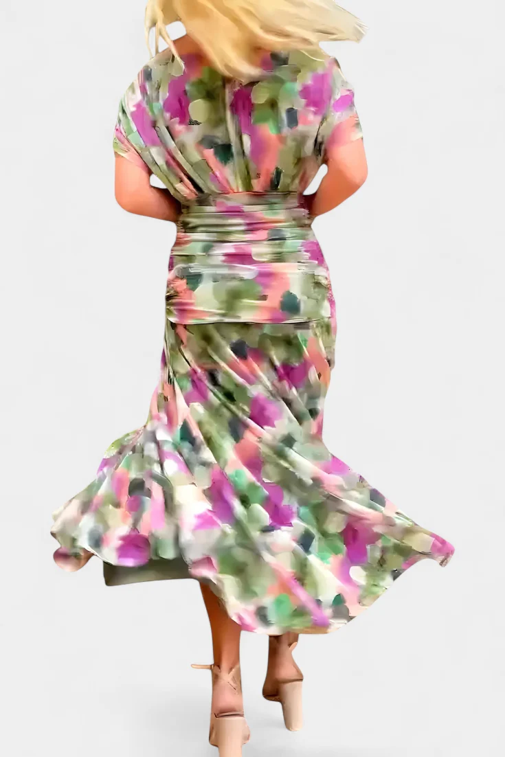 Florendra™ - Langes Blumenkleid mit V-Ausschnitt