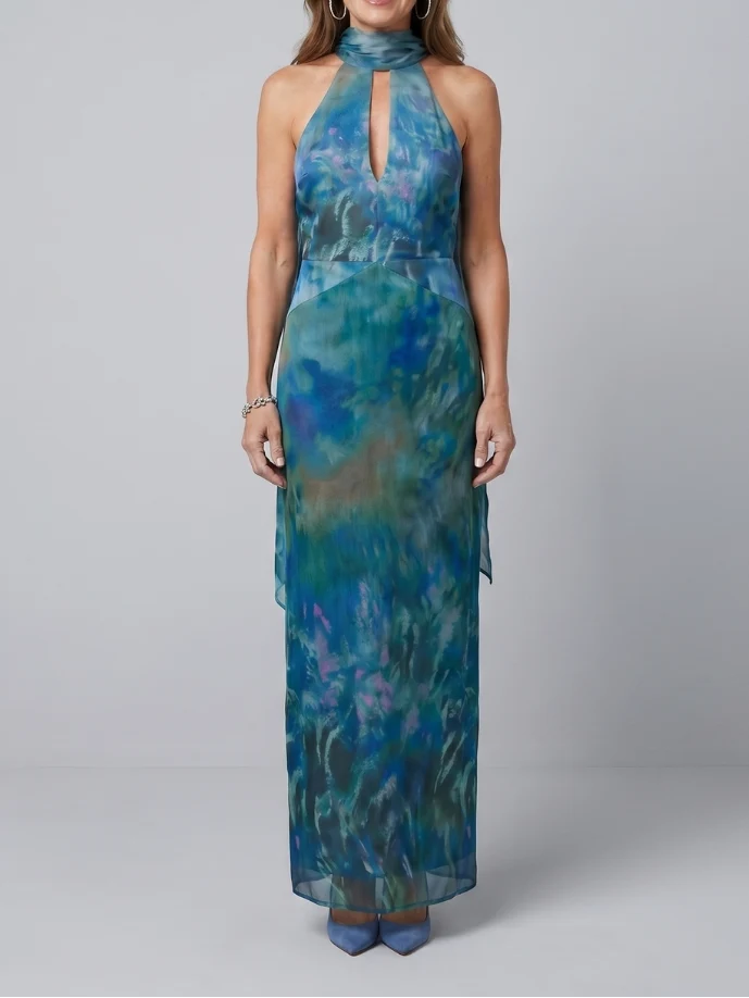 Juniper - Maxikleid ohne Ärmel mit Halterkragen und Ausschnitt