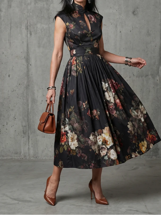 Greta - Midikleid mit Stehkragen und Tropfenausschnitt